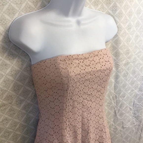 Soft Pink Lace Eyelet Strapless A Line Dress 100% Cotton Fully Lined Size 6 - Picture 5 of 14